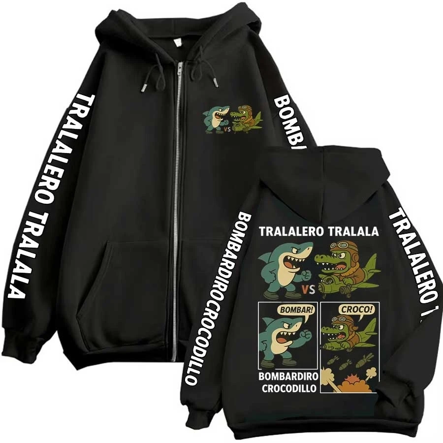 Italienischer Brainrot Funny Meme Hoodie Reißverschluss Tralalero Tralala Bombardiro Crocodilo Jacke Streetwear Outfit Sweatshirt P275