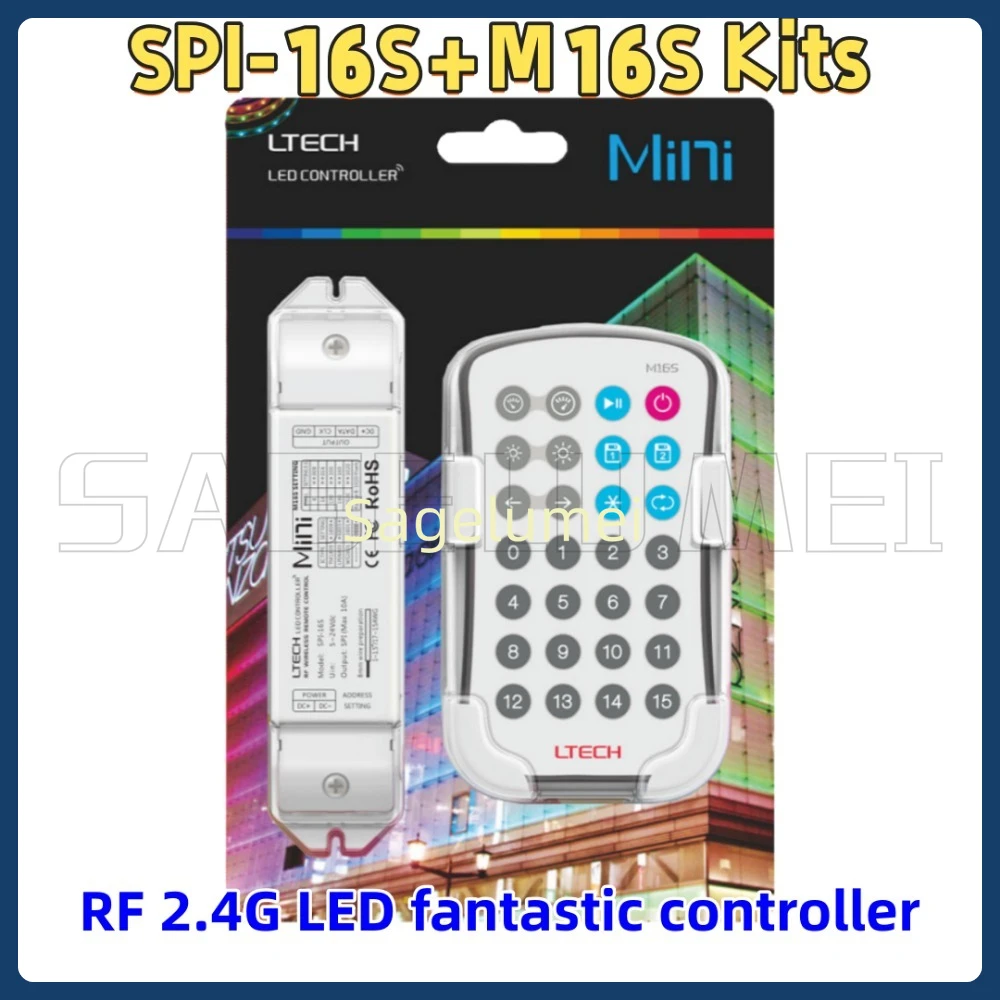 

SPI-16S + M16S LTECH DC5-24V RF2.4GHz SPI 8-1020 пикселей светодиодный контроллер диммер для RGBIC WS2811/WS2812B/APA102 COB светодиодная лента