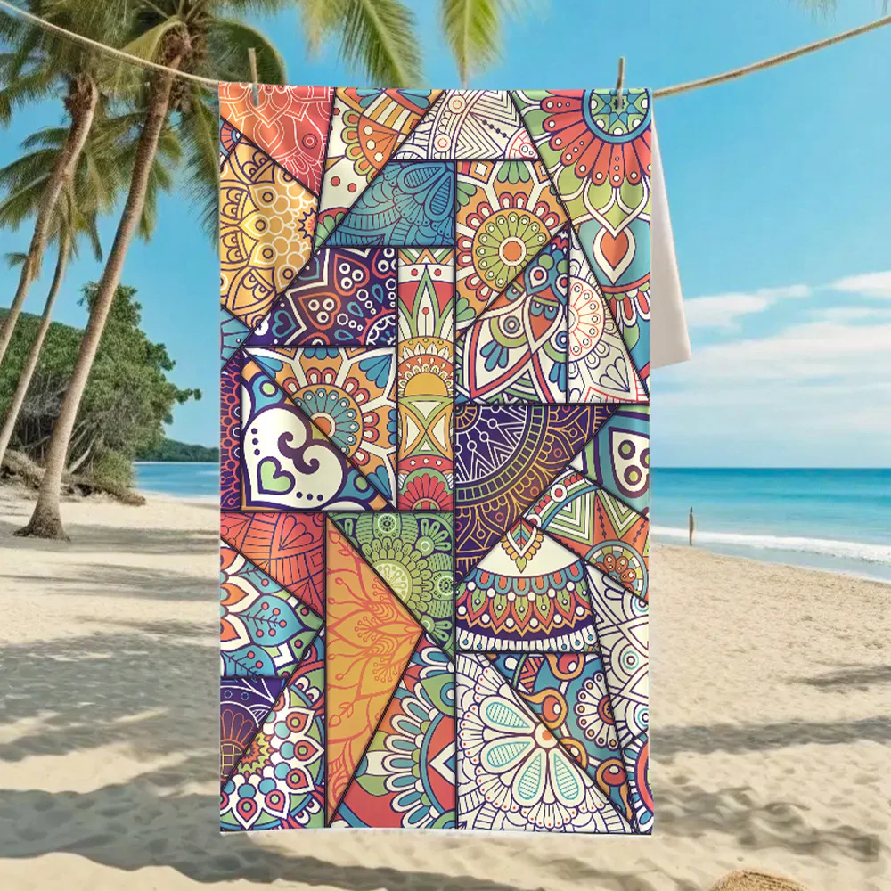 Boho Chevron Zigzag Print Beach Towel Microfiber Quick Dry Absorbent Lightweight Colorful Tribal Towel for Beach Pool Vacation
