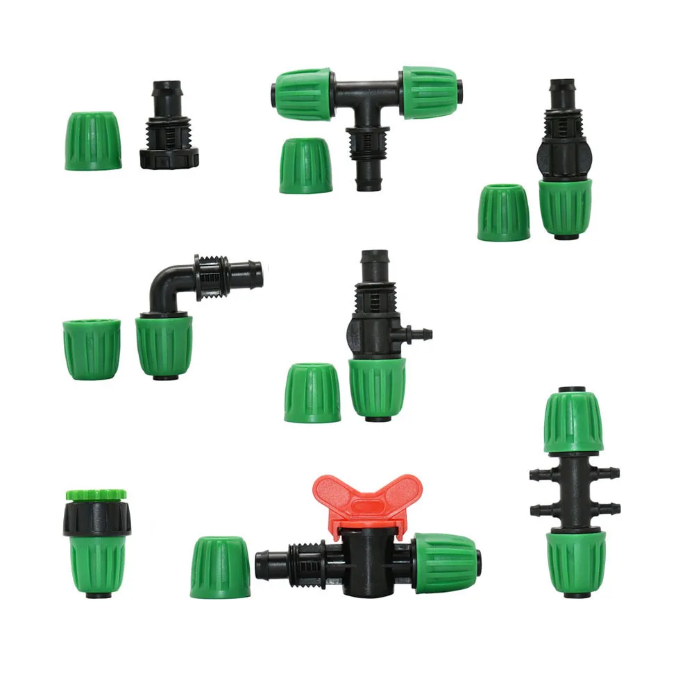 

16mm PE Hose Tee Elbow End Plug Tap Connector Water Splitter 5/8 x 1/4'' Reducer Barb Connector Lock Nut Coupling Fitting