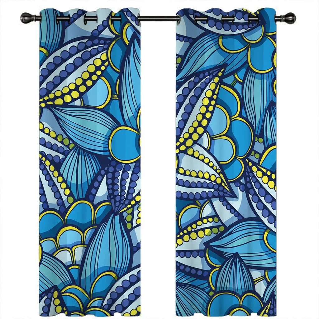 

HUANZHUANG Blackout Curtains For Window Abstract Blue Flower Cheap Custom Big Size 2 Pieces Curtains For Living Room Bedroom