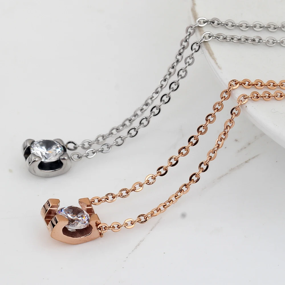 New arrival Rose Gold-Color 316L stainless steel fashion Crystal Zircon choker necklace women jewelry