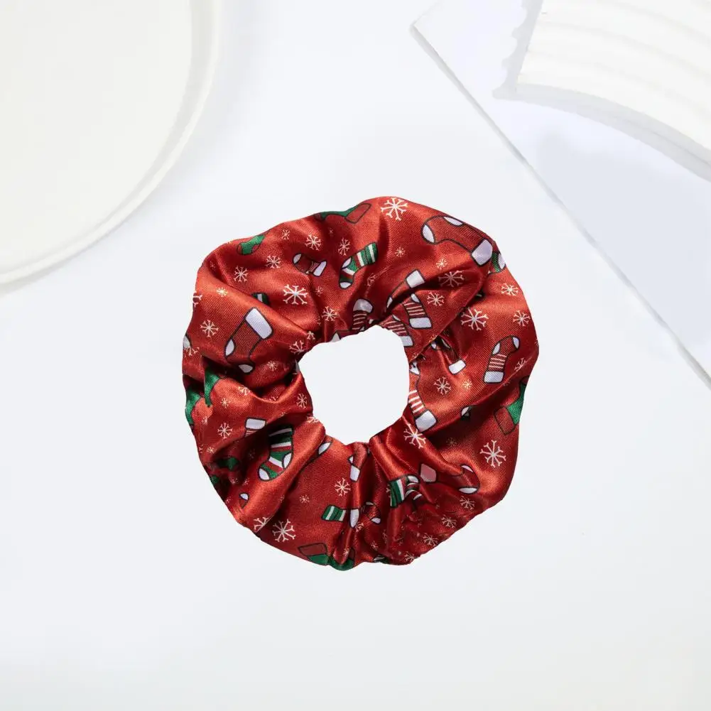 Christmas Scrunchie Santa Sock Scrunchie Festive Christmas Tree Snowflake Stocking Pattern Hair Scrunchie Pleated Hair Rope