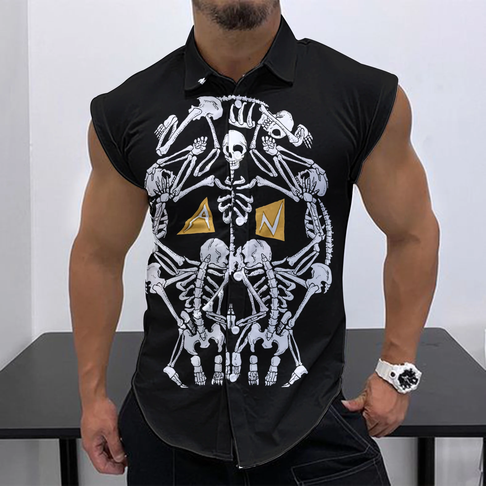 2023 Summer New Men\'s Sleeveless Shirt Fashion Street Leisure Beach Holiday Party Fashion Skull HD 3D Print Quick Dry Shirt