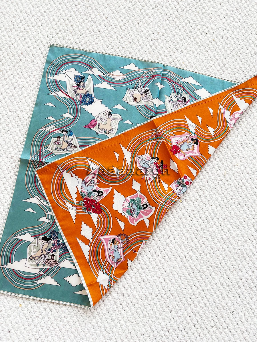 

Double Faced Print Scarf Silk Twill Scarfs 53cm Women Hand-Rolled Bandanas Luxury Designers Bag Neck Accessories
