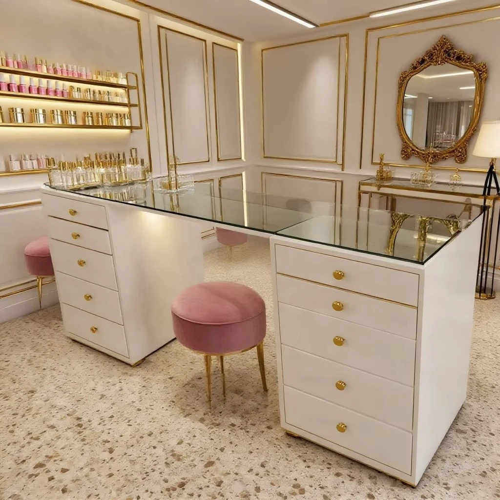 Modern White Manicure Table With Outlet With Large Storage For Nail Tools With Nail Salon Wood Material For Beautiful Nail Art