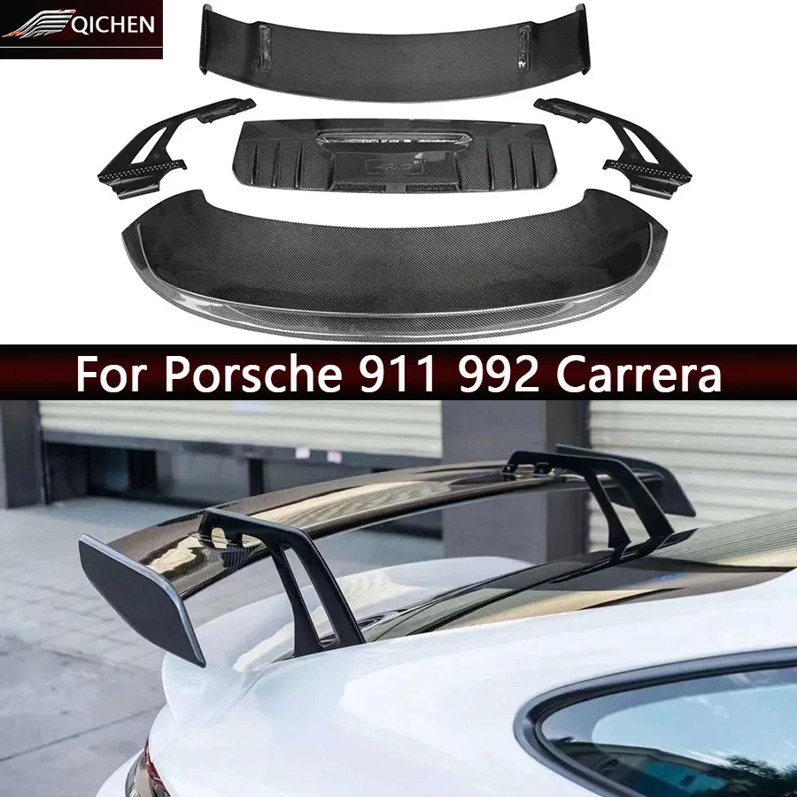 

Для Porsche 911 992 Carrera хвостовые плавники из настоящего углеродного волокна, задний спойлер багажника, направляющая, переключатель крыла, обновленные автомобильные аксессуары, комплект кузова