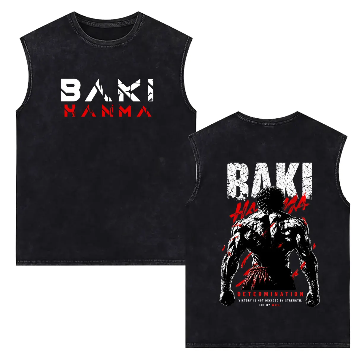 Anime Baki The Grappler Baki Hanma Double Sided Print Tank Tops Men Women Manga Fashion Vintage Washed Sleeveless Vest T-shirt