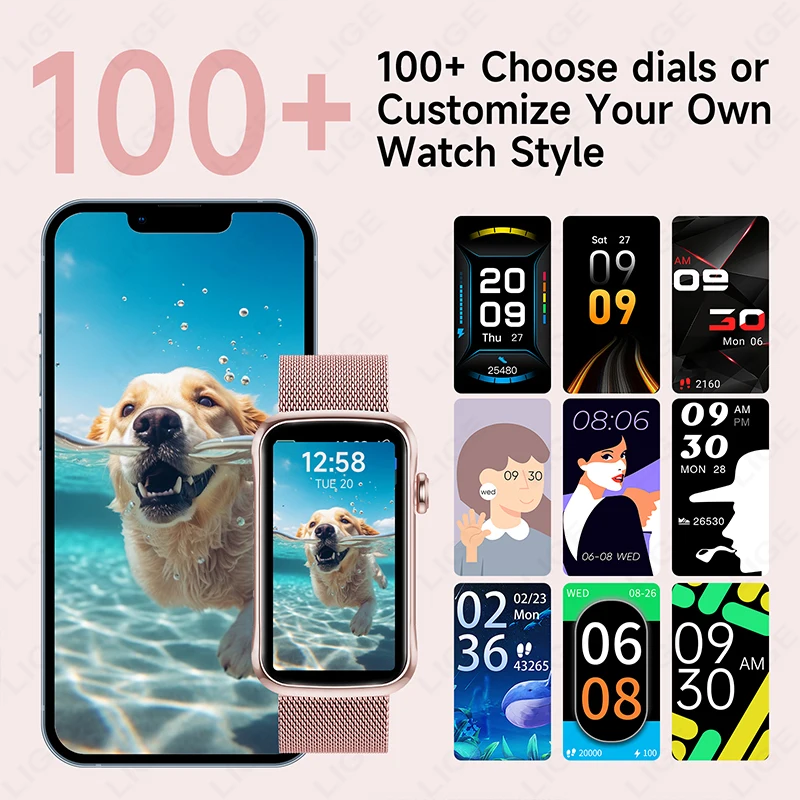 LUIK Nieuwe 1.47 "HD Full Touch Screen Smart Horloge Vrouwen Mannen IP68 Waterdichte Sport Fitness Hartslagmeter Dames Smartwatch