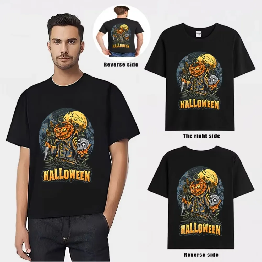 Halloween Outdoor Horror Skull Jack-o '-lantern Pattern Boys and Girls Can Wear Short-sleeved T-shirts High-grade Quality