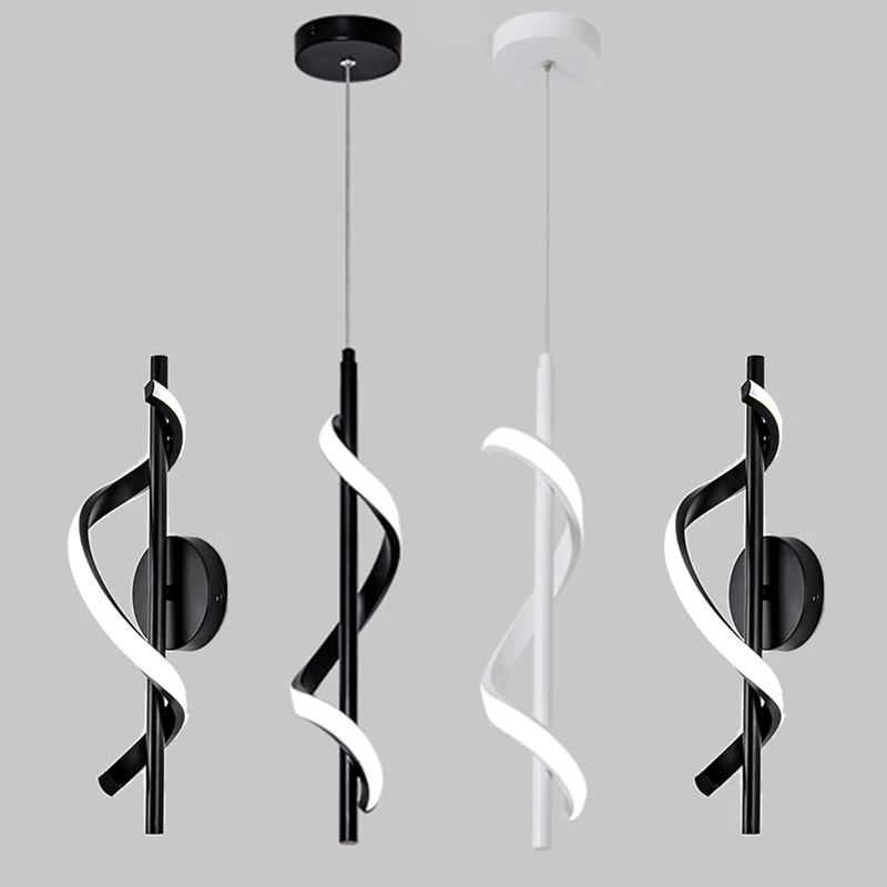 espiral led cabeceira pingente luzes penduradas lampadas quarto sala de estar preto branco hardware lampada interior iluminacao luminaria 01