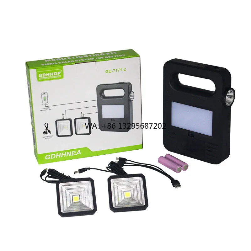 

Lithium Battery All in One Home Solar Lighting Kit Emergency Solar Light System Charged in Phone with 2pcs Bulb Rechargeable