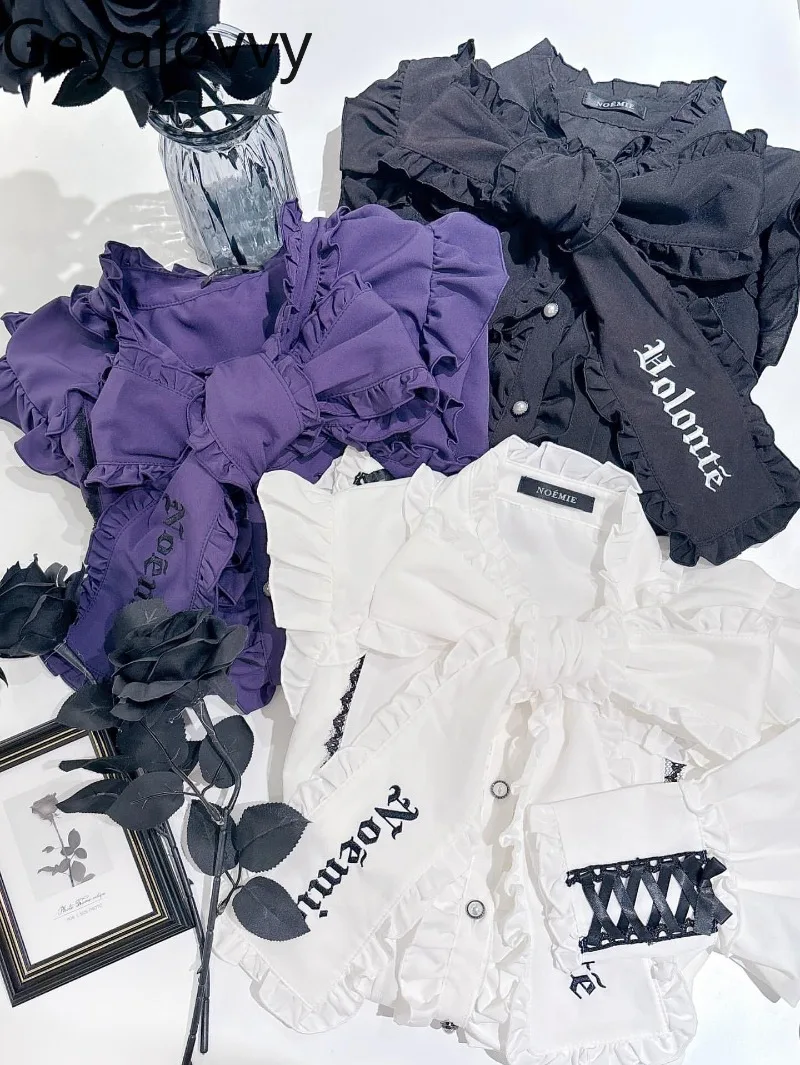 

Японский ретро-готический стиль, воротник с рюшами и галстуком-бабочкой, топы, милая милая женская рубашка, универсальная блузка с длинными рукавами, массовое производство