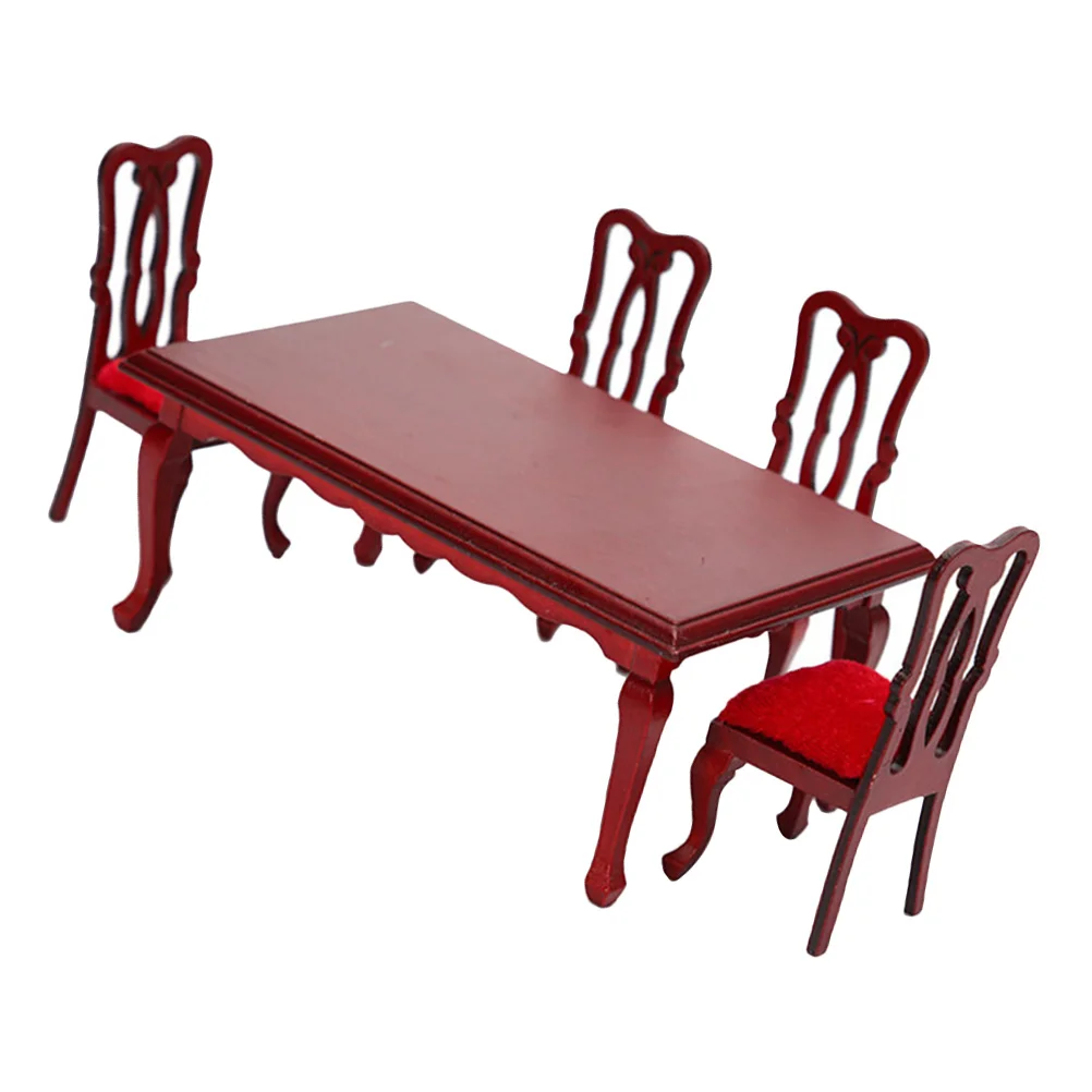 Simulation Table and Chair Dollhouse Furniture Set Toy Mini Retro Wooden Ornaments Accessories