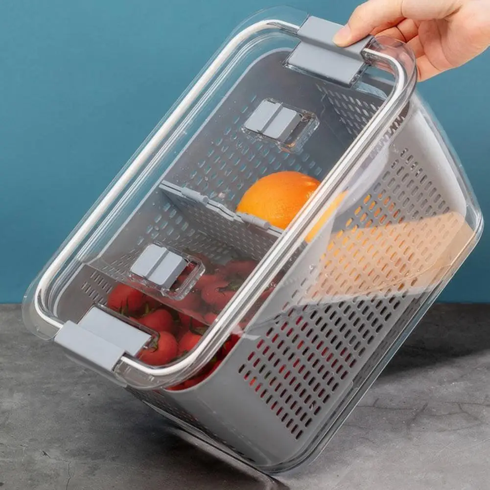 Refrigerator Storage Container Stackable Refrigerator Bin Bpa Free Fruit Storage Container with Drain for Produce for Kitchen
