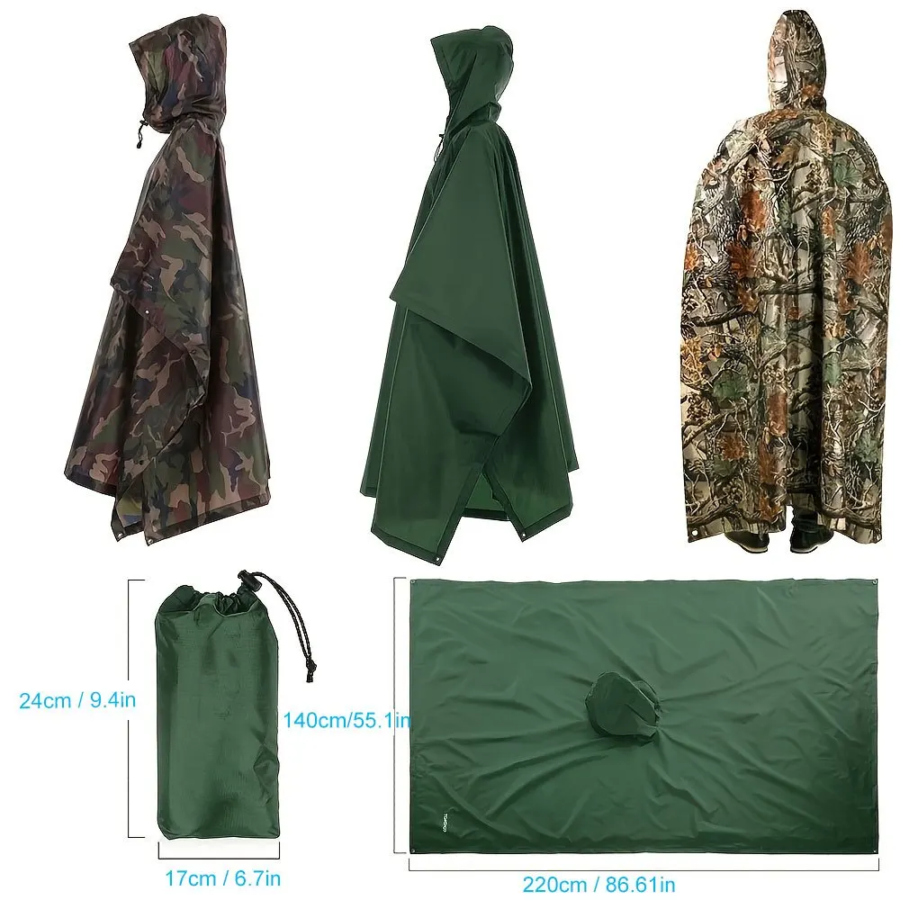 1PCS 3-in-1 Multifunction Travel Waterproof Poncho Outdoors Rain Coat Shelter Camping Mat Backpack Cover Women Men Raincoat