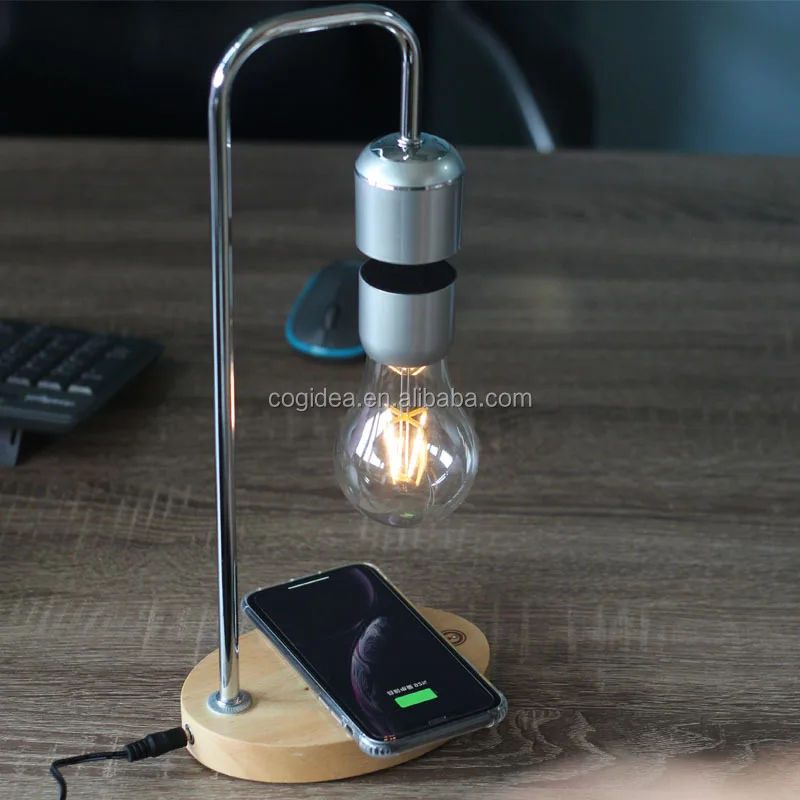 wood floating lamp magnetic levitating gifts wireless induction charger light bulb