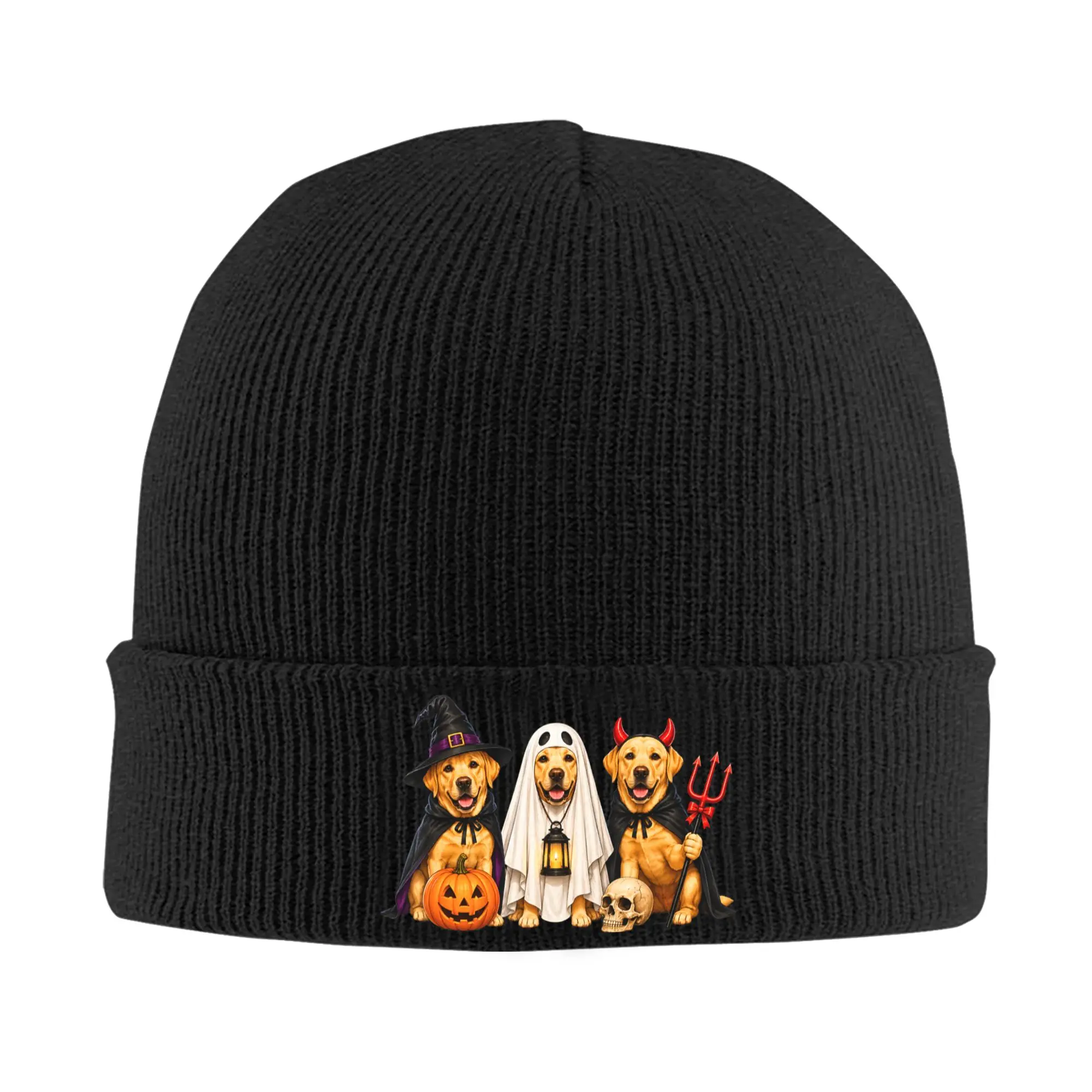 Fun Halloween Labrador Dog Witch Pumpkin Devil Knitted Hat Beanie Autumn Winter Hats Warm Men Hip-hop  Caps for Men Women Gift
