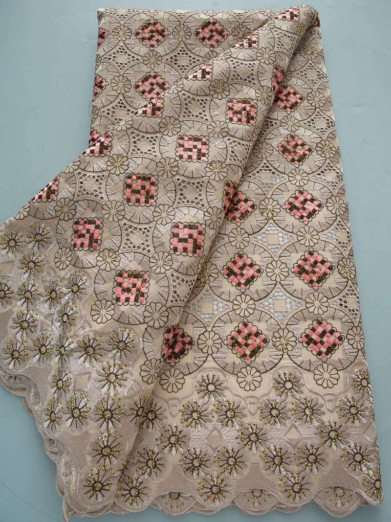 African Embroidery Swiss Lace Fabric With Stones 2025 High Quality Nigerian Dry Cotton Lace Fabric For Women Party Dress A3232