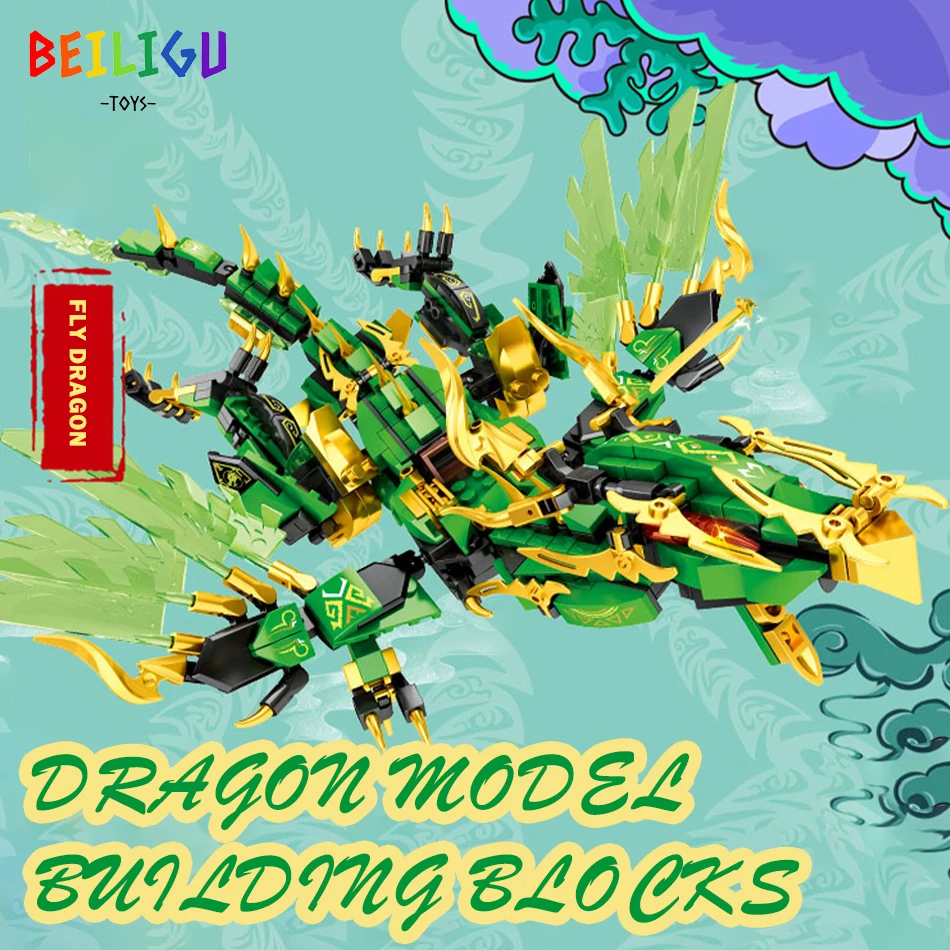 

538+PCS Green Fly Dragon Model Building Blocks Movie Series City Bricks Construction Toys for Children Holiday Collection Gift