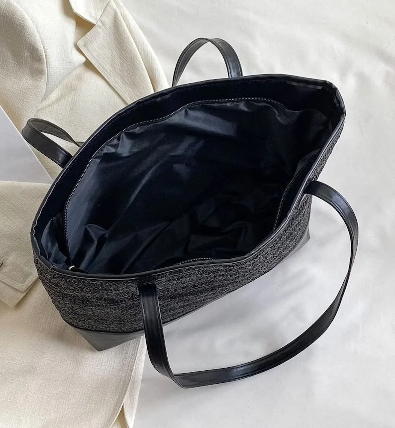 Borsa da viaggio per aeroporto da spiaggia con tracolla in ecopelle in Rattan di vimini di paglia personalizzata borsa da viaggio grande per la notte fidanzata mamma