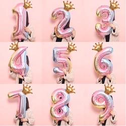 2pcs 32inch Aluminum Foil Gradient Number Balloons 12Inch Crown Balloon Birthday Wedding Party Decoration