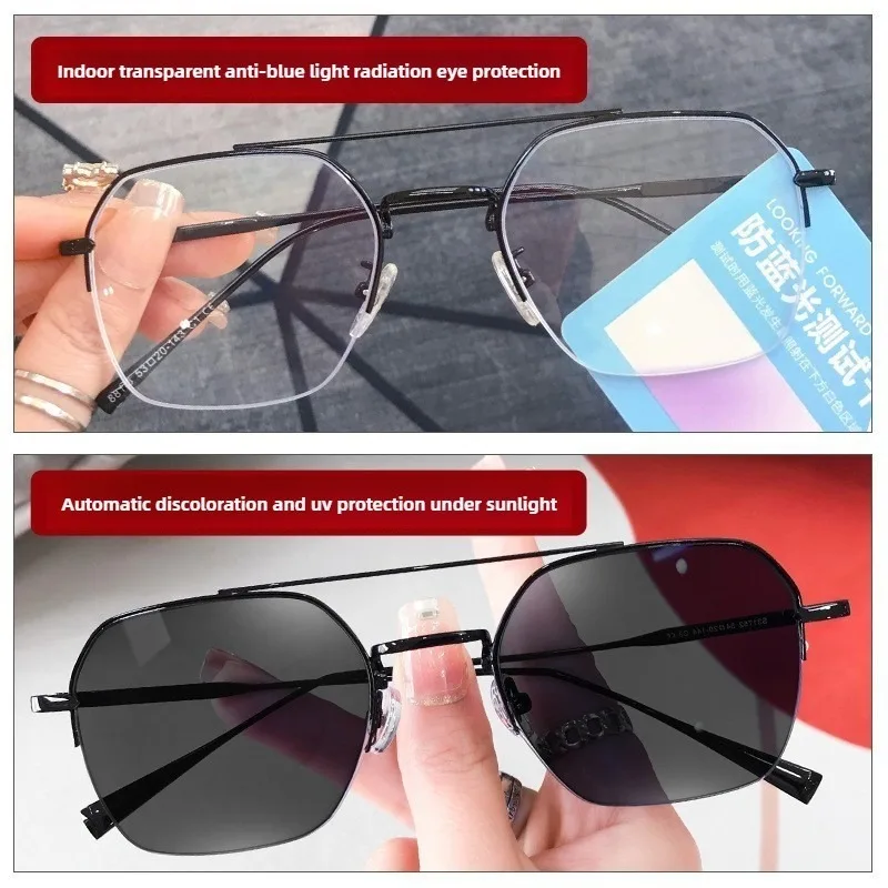 Rechteckige Business-Brille mit Halbrahmen, photochrome Anti-Strahlungs-Brille – Detail 3