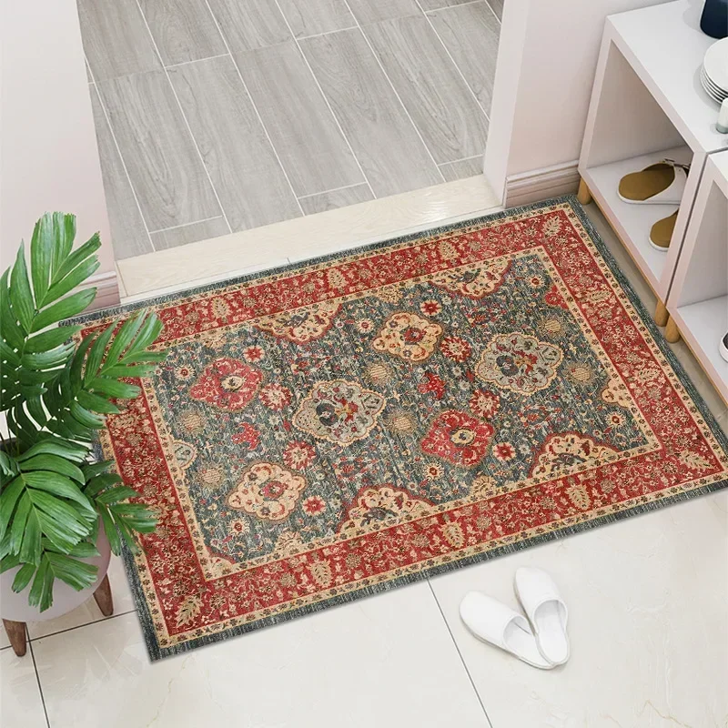1PC Vintage Red Living Room Rug Area Rug Washable Boho Rugs Carpet Non-Shedding Throw Rug for Farmhouse Indoor Kids Playroom