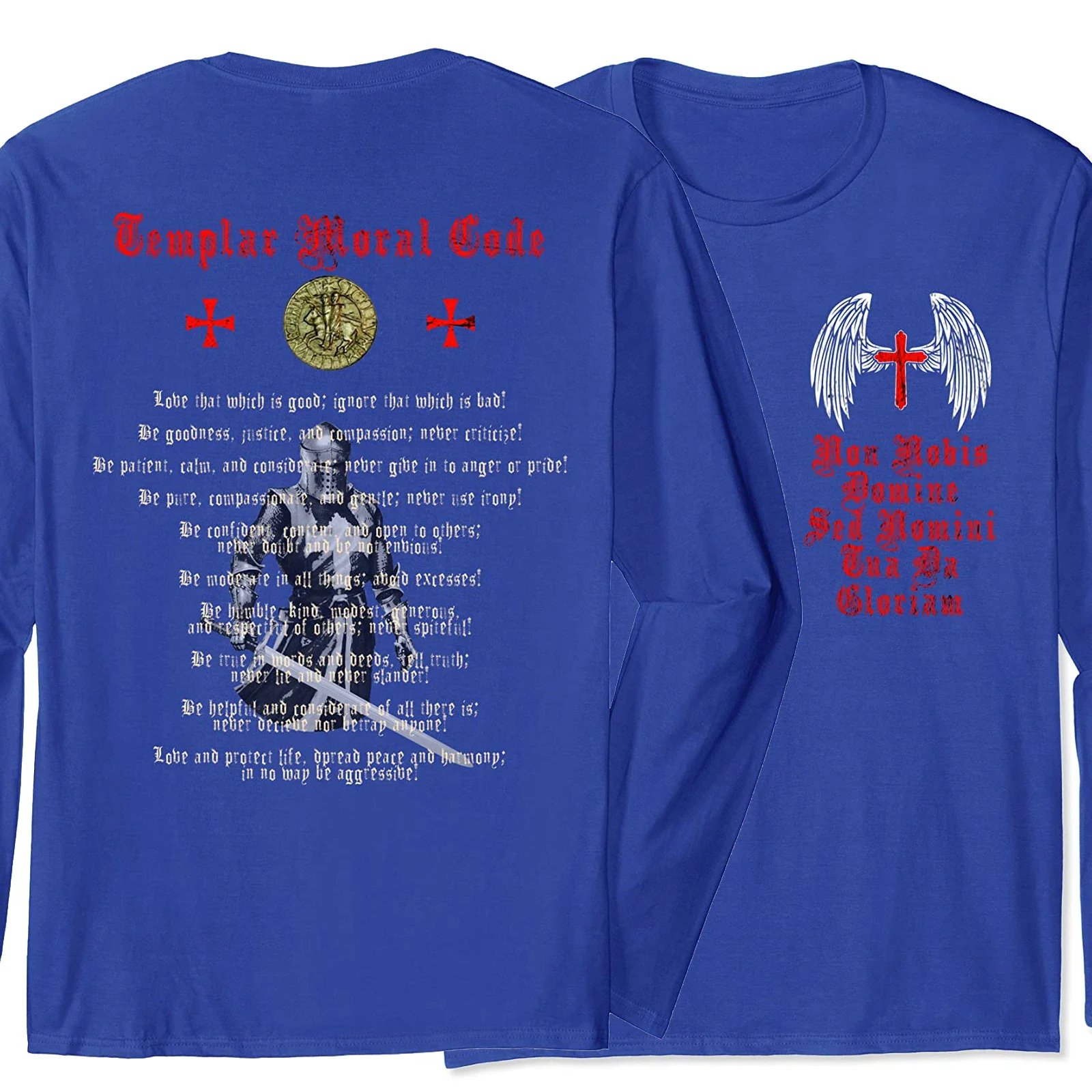 Knights Templar Moral Code Holy Cross Wings T-Shirt 100% Cotton O-Neck Long Sleeve Casual Mens T-shirt Size S-3XL