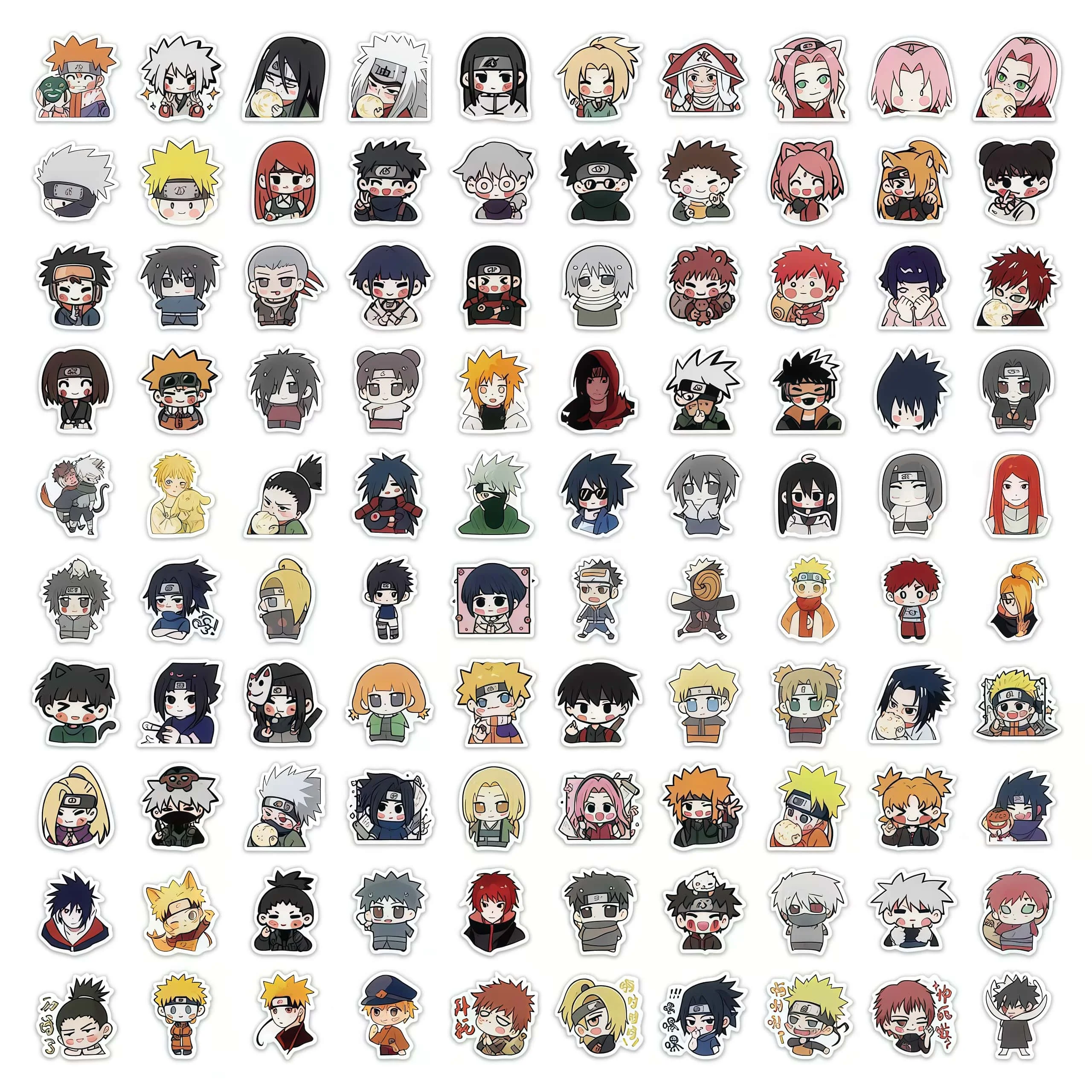100Pcs Naruto Chibi Character Sticker Set, Cute Multi-Character Headshot Decals for Laptop, Skateboard & DIY Decor