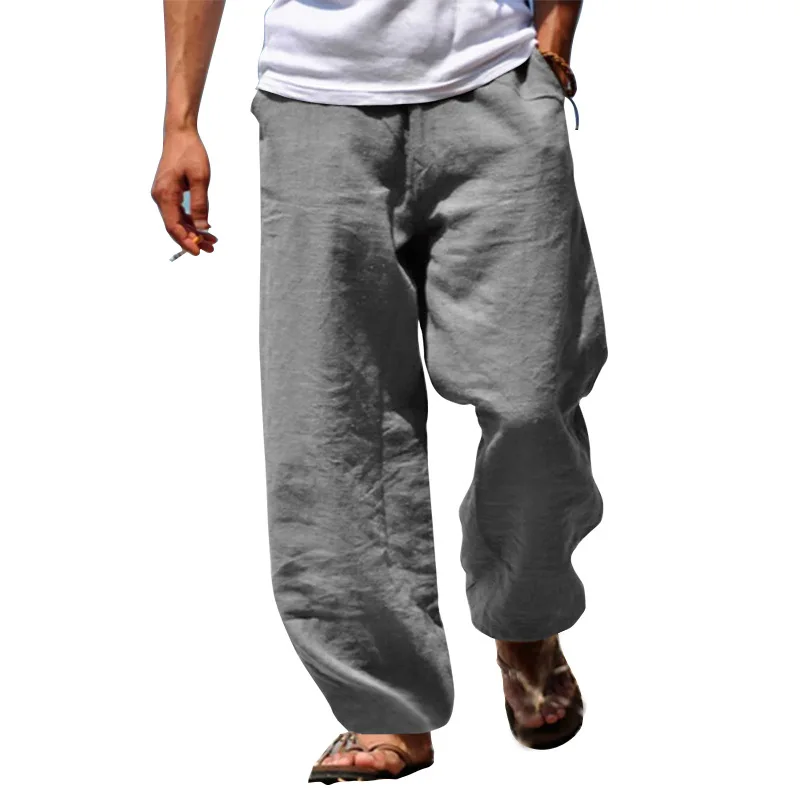 

Cotton and Linen Casual Pants for Men, Cotton and Linen Drawstring Hip-hop Lamp Wide Leg Straight Leg Pants for Men's Clothing