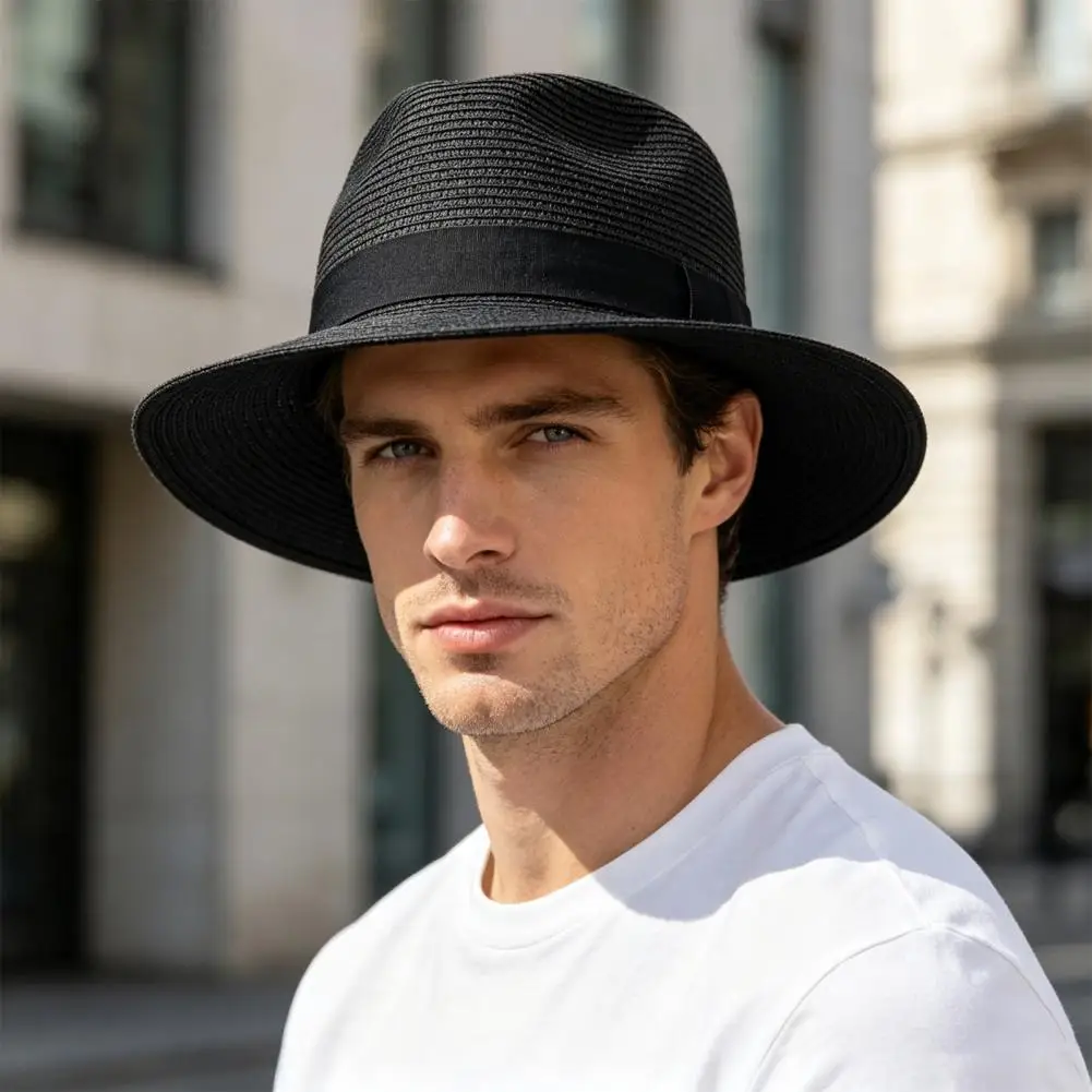 Daily Casual Hat Men's Paper Straw Sun Hat Breathable Wide Brim Beach Hat Foldable Uv Protection Summer for Outdoor Travel