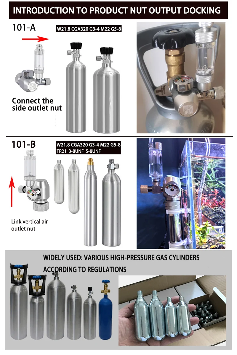 Aquarium DIY CO2 pressure reducing valve High pressure cylinder CO2 output control tank CO2 regulator pressure reducing valve