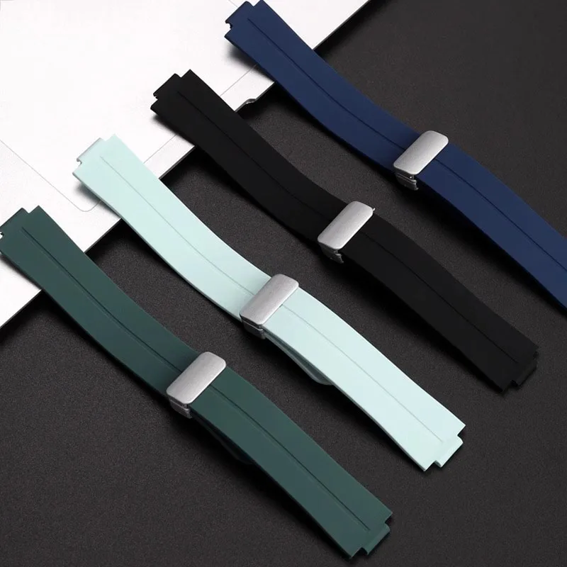 Silicone rubber watch strap for CASIO EFR-S108 Convex joint black light dark green blue watchband silver Magnetic folding buckle