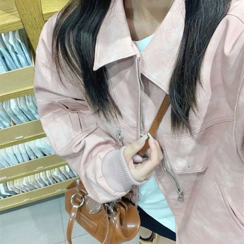 Jaket Kulit American Sweet Wind Tooling Desain Musim Semi dan Gugur 2025 Jaket Wanita Model Lokomotif