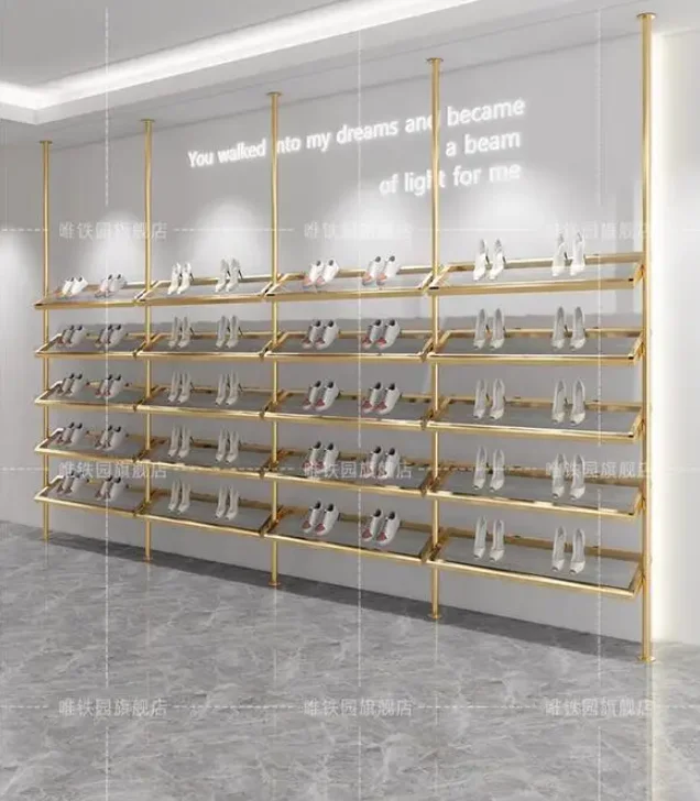 

Shoe rack display rack, stainless steel wall mounted column, shoe rack, clothing store showcase, bag combination rack