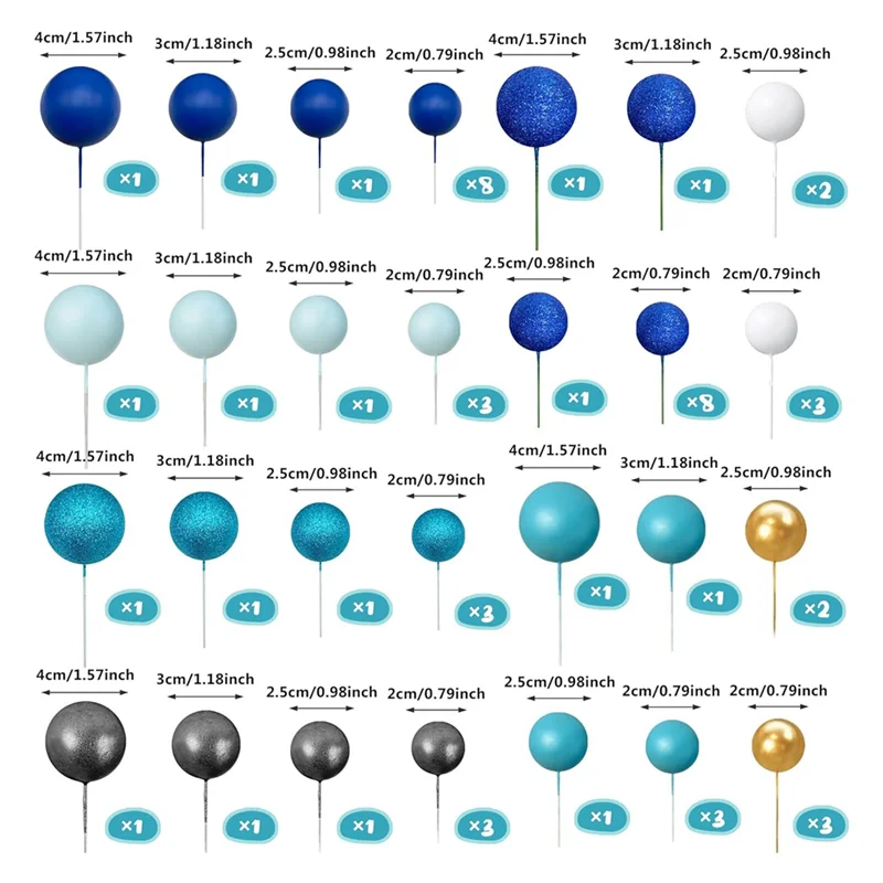 A59E-56 قطعة كعكة الكرة يختار الكرة على شكل كعكة توبر كرات اللؤلؤ كب كيك كعكة إدراج توبر لعيد ميلاد حفل زفاف
