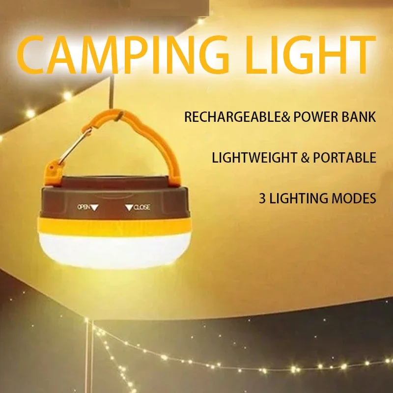 Tragbare Mini-Campingleuchte mit Beleuchtungsmodi, wiederaufladbar über USB, Haken und magnetisch, Powerbank-Funktion, für Camping, Zelt, Grillen, Angeln