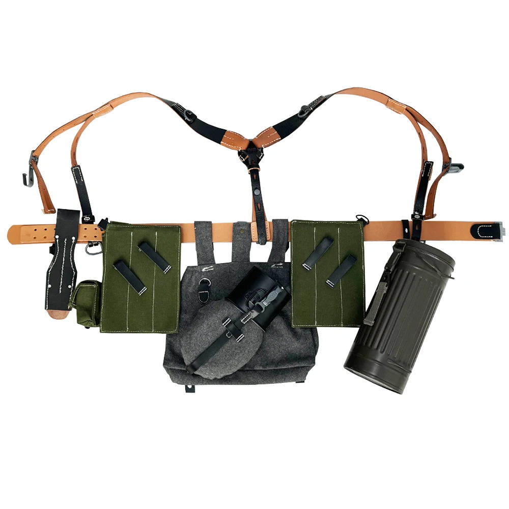 WW2 Combat Equipment, P38 P40 Pouch, Leather Combination, Soldier Gear Collection, War Reenactments, Tactical Backpack