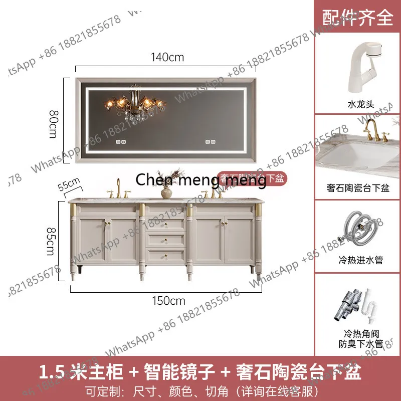 2026 new flow gold sand luxury stone ceramic double basin double faucet French retro style floor model