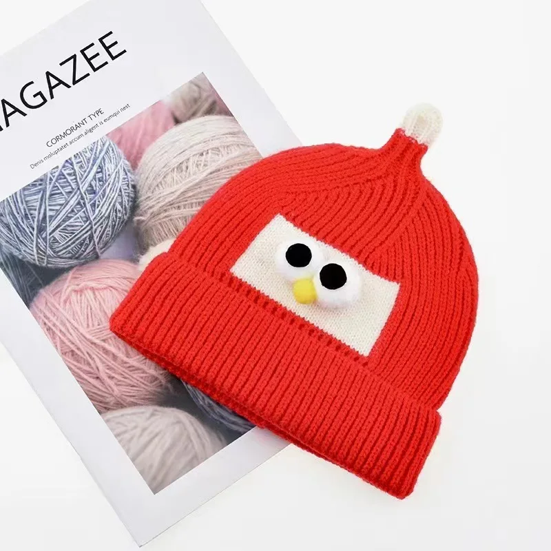 Autumn Winter Baby Knitted Hat Korean Outdoor Warm Kids Beanie Caps Eyes Solid Color Toddler Boys Girls Caps Bonnet шапка