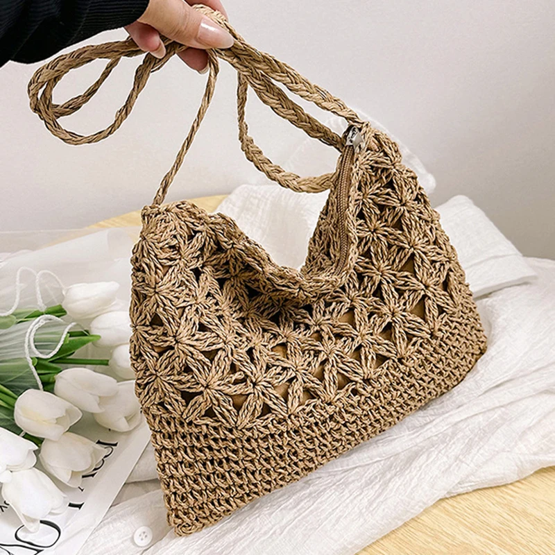 Kleine, frische Umhängetasche, Damentasche, Strohgewebte Umhängetasche, Nische und vielseitige gewebte Tasche, einfache und modische Handtasche – Detail 24