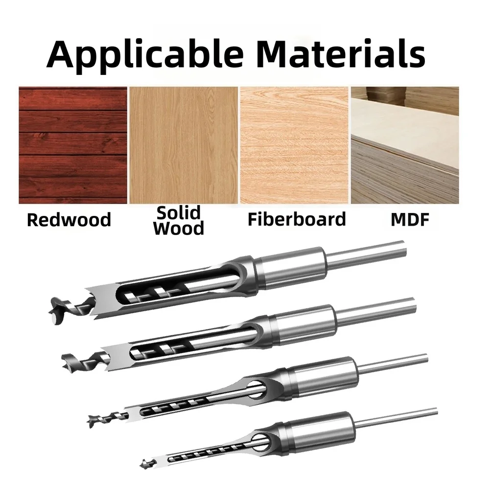 For Standard Drill Square Hole Drill Bit Set Aluminum Alloy Mortising Chisel Holder Woodworking Drilling Tool Kit Accessories