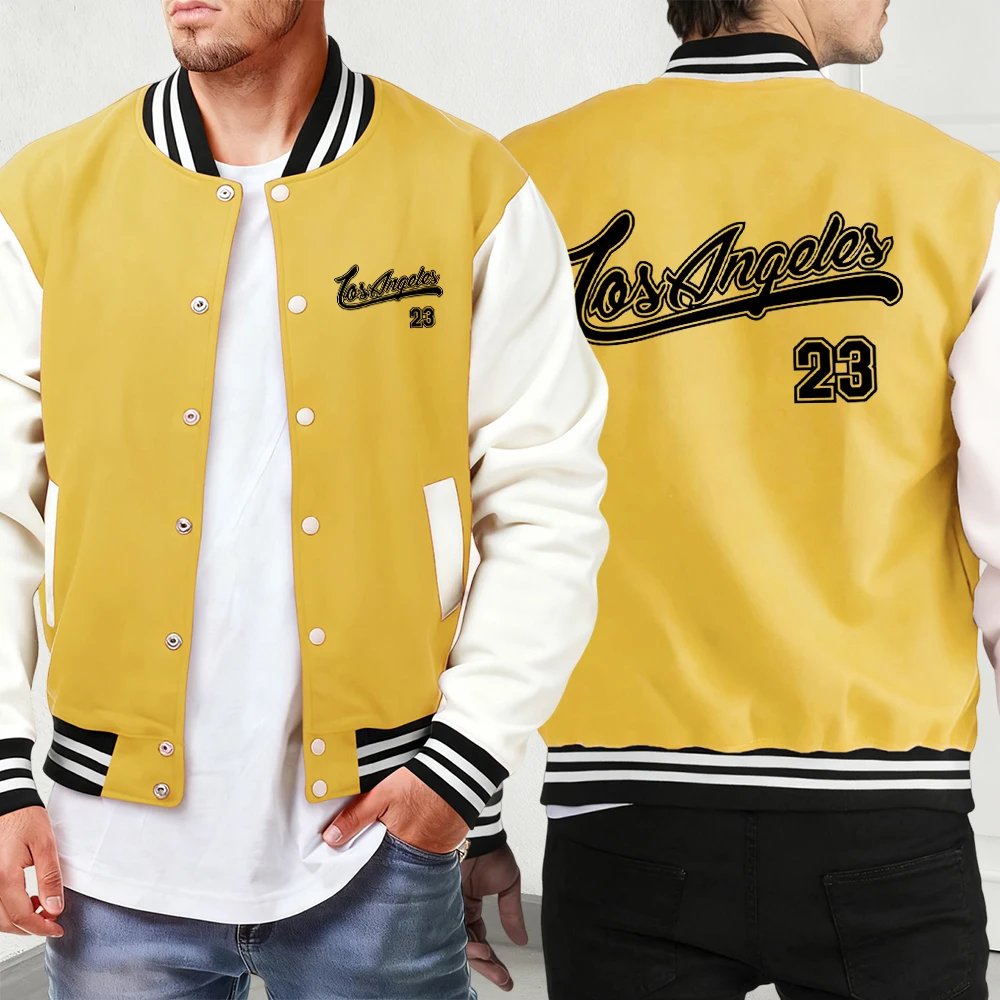 

Los Angeles Number 23 Print Button Jackets Men'S Pocket High Street Baseball Uniform Vintage Loose Menswear Casual Sport Veste