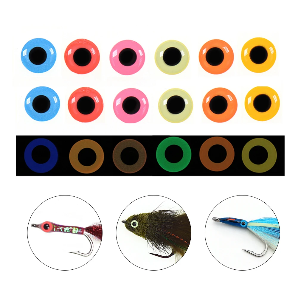 100 Stück 3mm - 12mm Leuchtende 3D-Epoxy-Fischaugen zum Binden von Streamer-Fliegen, Salzwasserfliegen, Angelködern, Jig-Ködern, Material zur Köderherstellung