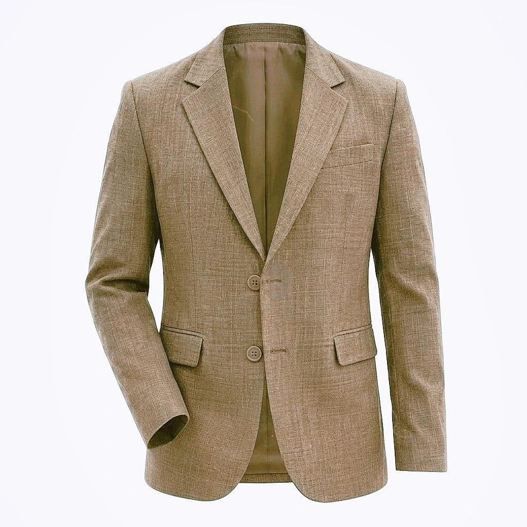Men Textured Blazer Jacket Notched Lapel 2‑Button Single Breasted Business Casual Suit Coat Vintage Brown Formal Outerwear For M