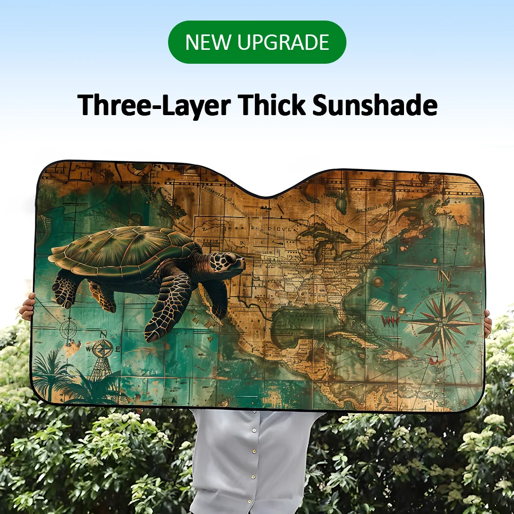 

Автомобильный козырек с тропическим синим черепаховым узором, многоразовая алюминиевая фольга, УФ-защита, присоски, тепловая трехслойная изоляция