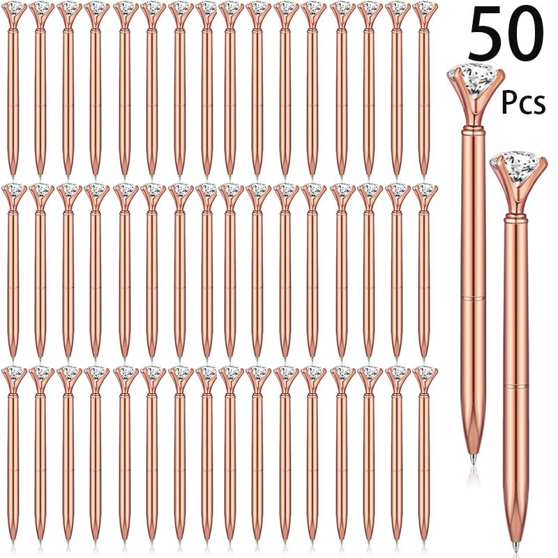 

50 шт. большие алмазные зеркальные Письменные ручки для коллег, ювелирная ручка, алмазная шариковая ручка, розовое золото