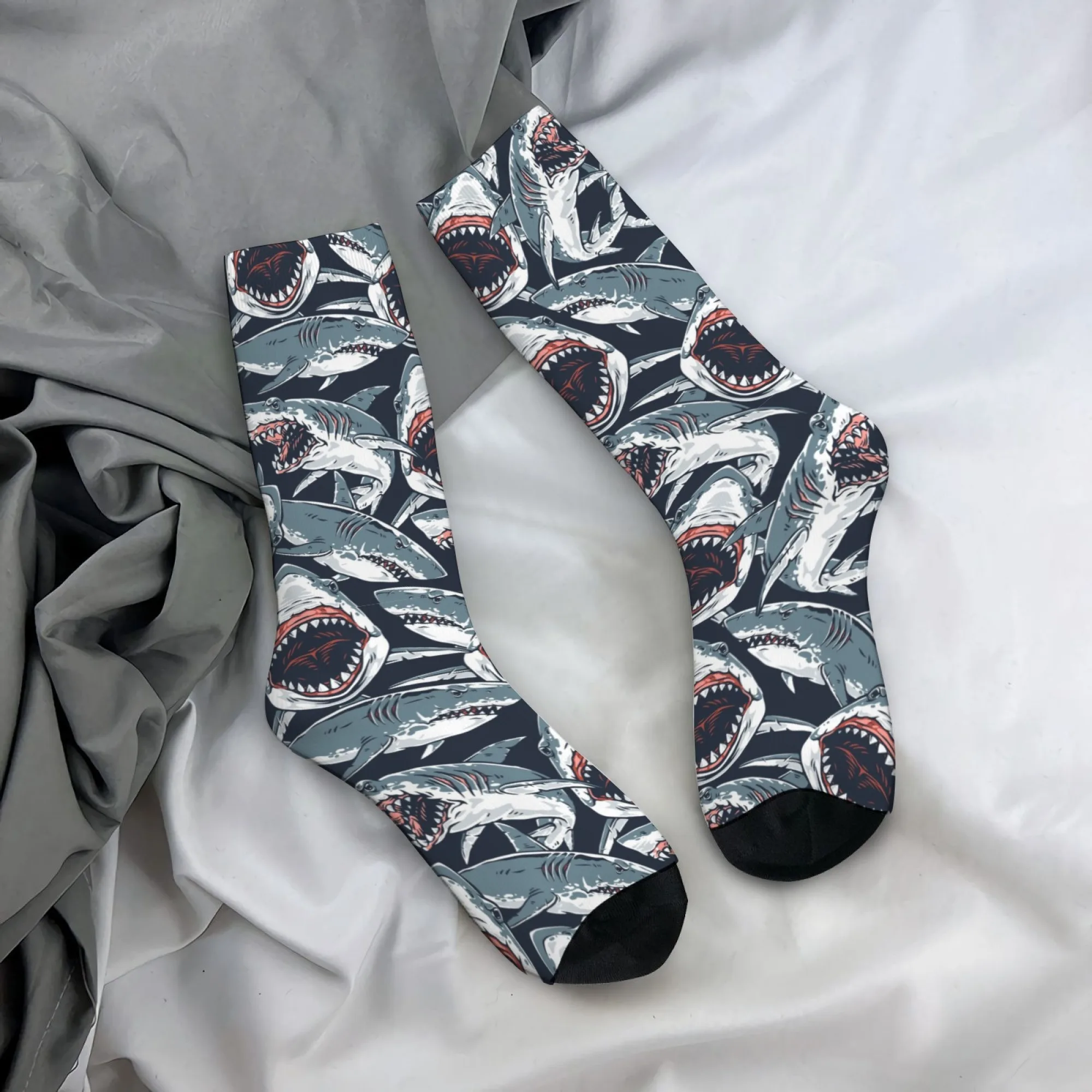 

Crazy Angry Shark Socks Retro Fashion Men's Socks Comfortable Breathable Casual Sports Socks Novelty Funny Hip-Hop Happy Socks
