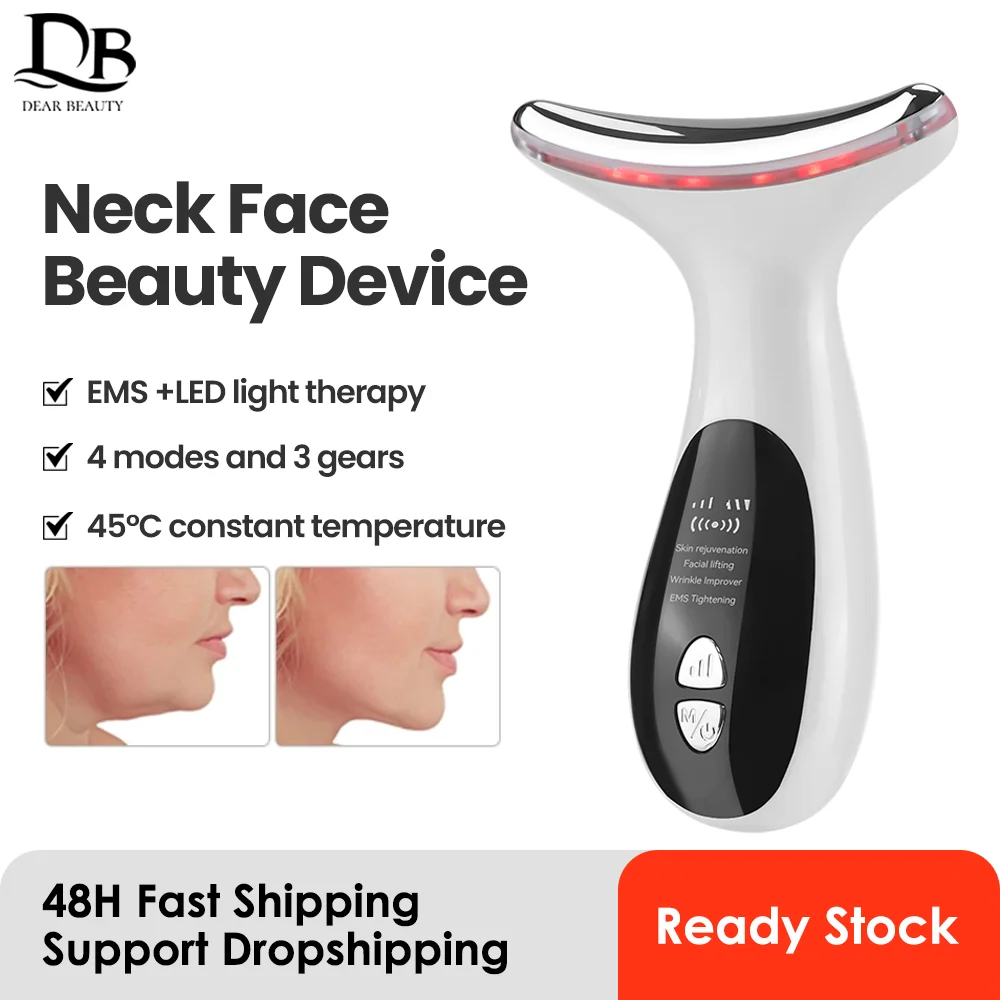 EMS Face Neck Beauty Device 3-Colors LED Photon Therapy Facial Lifting Machine Hot Skin Tighten Reduce Double Chin Anti Wrinkle